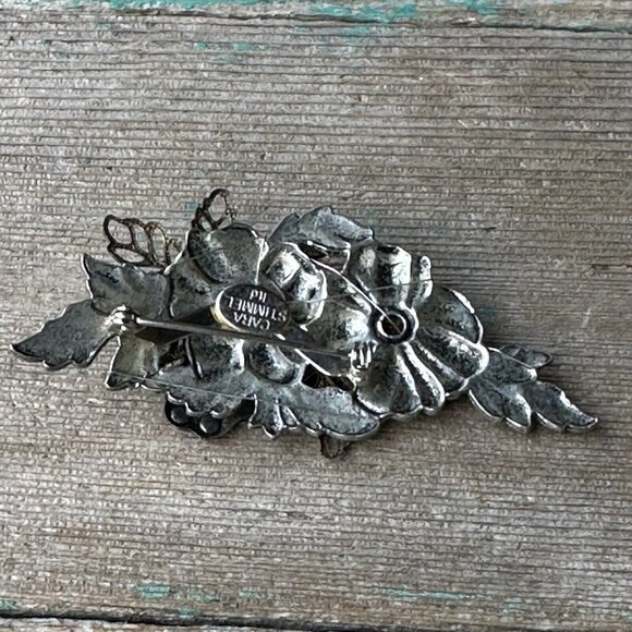 Cara Stimmel Ltd Brooch Frog Ladybug Beads Floral Silver Tone Signed 2.75" VTG - Picture 5 of 7